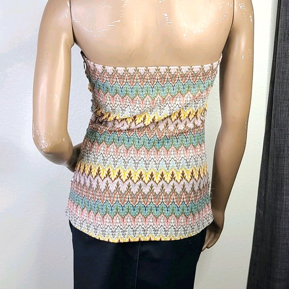 Express Tube Top Size Small Tan Teal Striped Sequined Embellished Y2K EUC Sexy - Picture 3 of 5